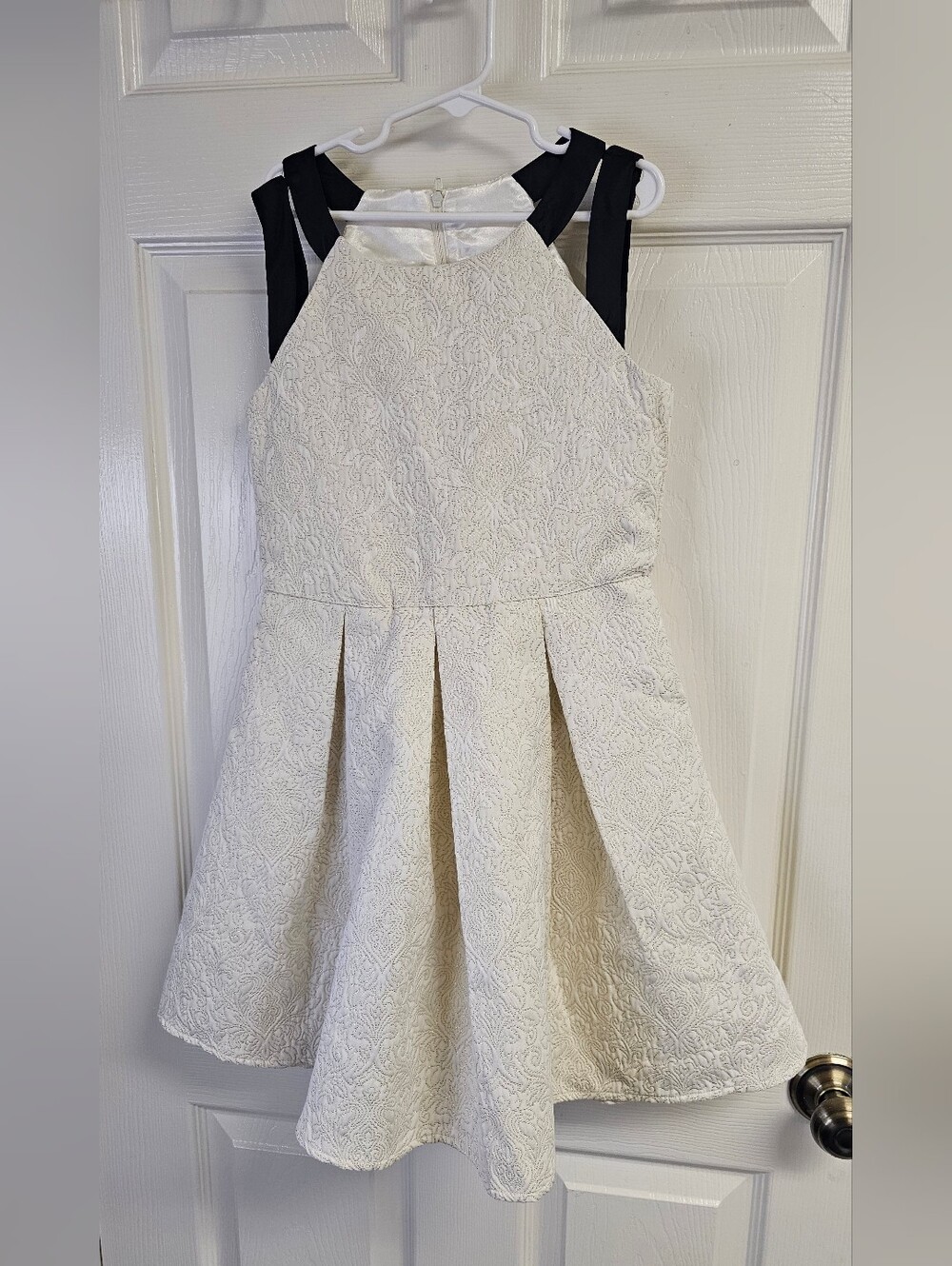 The Children's Place Girls Cream & Black Jacquard Fit & Flare Dress Size 10 NWT